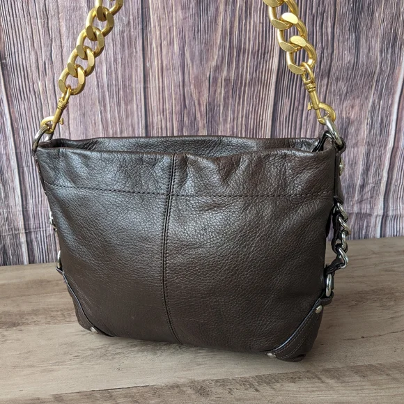 Coach Carly Brown Leather Hobo. It features chocolate brown pebbled leather, - Picture 3 of 11